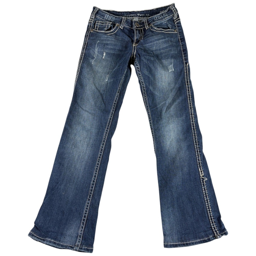 Cowgirl Tuff Co. Bootcut Jeans Women's 27x35 Blue Denim‎ Distressed Western Y2K